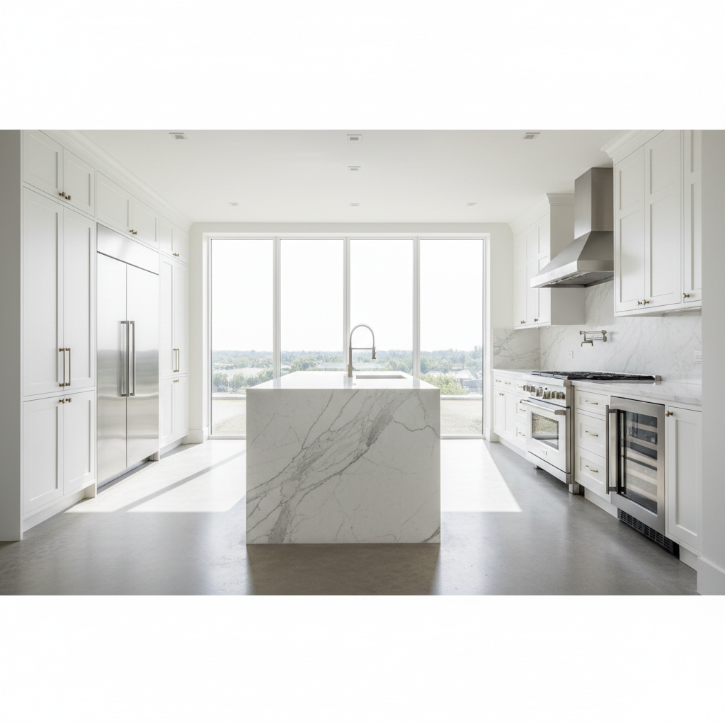 Luxury kitchen with built-in refrigerator and premium appliances